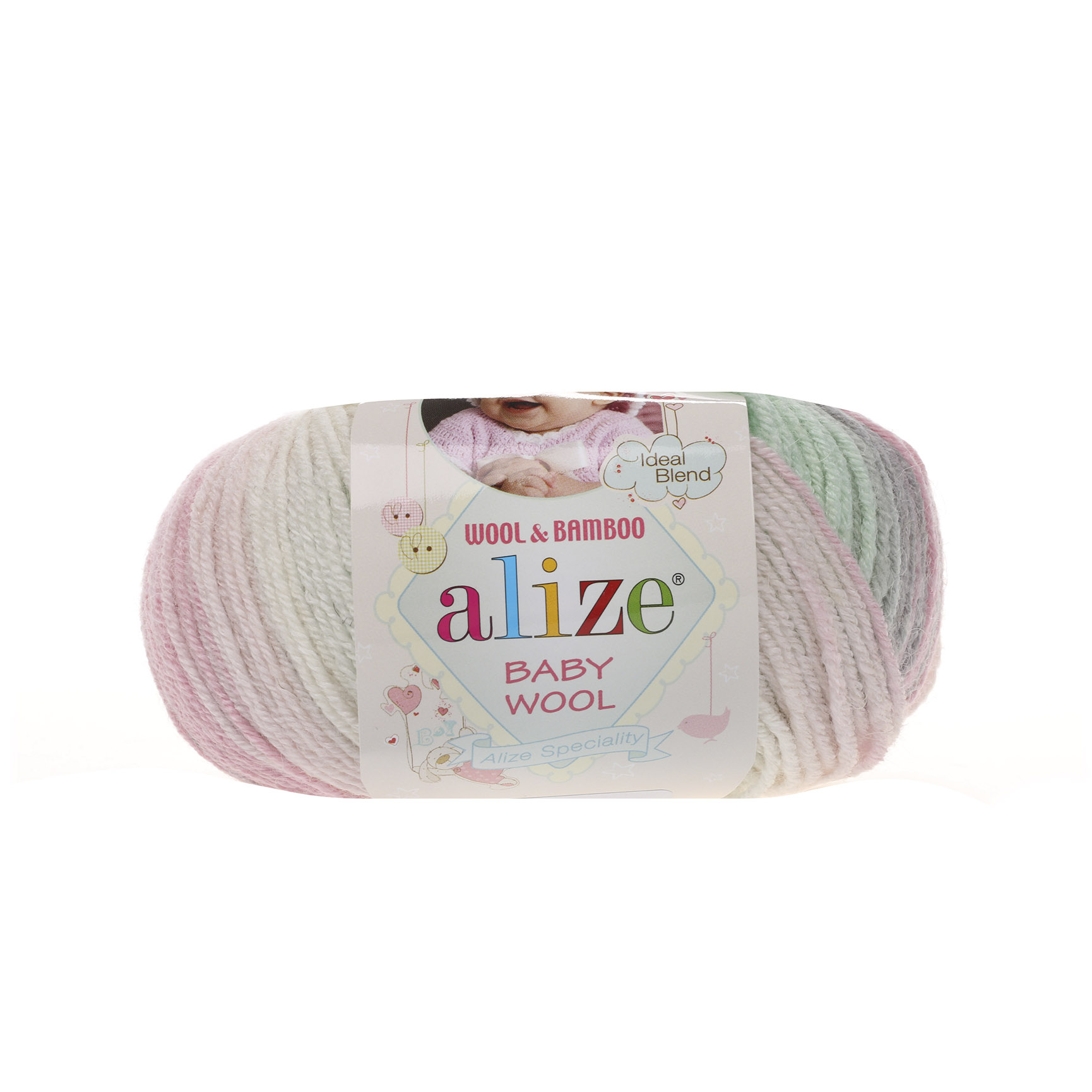 цв.Baby Wool Batik 6541 мятно-розово-серый